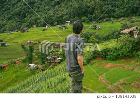 ecology travel with camping outdoor relax in rice field at chiangmai thailand in raining season 138143039