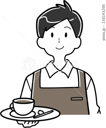 コーヒーを配膳する笑顔の男性カフェ店員 コーヒーを配膳する笑顔の男性カフェ店員 138143200
