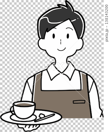 コーヒーを配膳する笑顔の男性カフェ店員 コーヒーを配膳する笑顔の男性カフェ店員 138143200