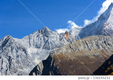 The last Shangri La, Yangmaiyong (or Jampayang in Tibetan) mountain peak in Yading, Daocheng County, Sichuan Province, China. 138143232