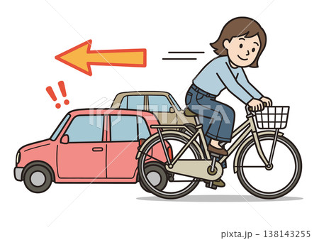 自転車の逆走による接触事故のイラスト（右側通行・交通違反・危険運転） 138143255