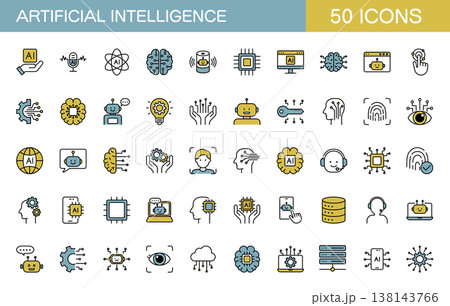 AI・人工知能のラインアイコンセット カラー 138143766