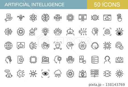 AI・人工知能のラインアイコンセット AI・人工知能のラインアイコンセット 138143769