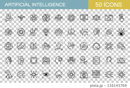 AI・人工知能のラインアイコンセット AI・人工知能のラインアイコンセット 138143769