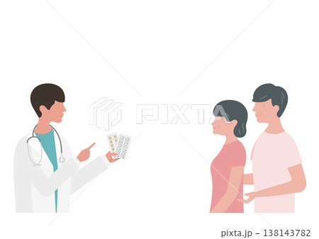 薬の説明をする医師と高齢夫婦のベクターイラスト素材 138143782