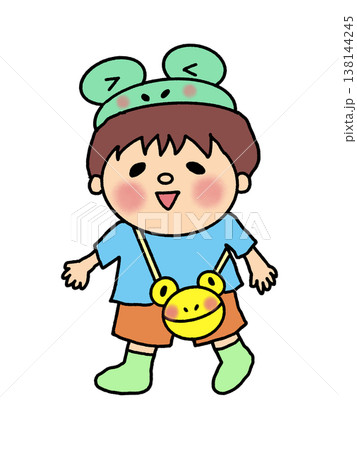 Rainy season カエル帽子の子供イラスト長靴キャラクター Rainy season カエル帽子の子供イラスト長靴キャラクター 138144245
