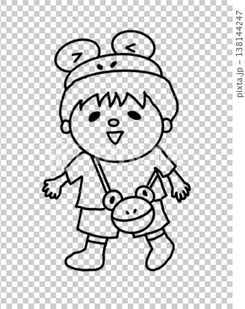 Rainy season 蛙帽子の子供イラスト長靴キャラクター Rainy season 蛙帽子の子供イラスト長靴キャラクター 138144247
