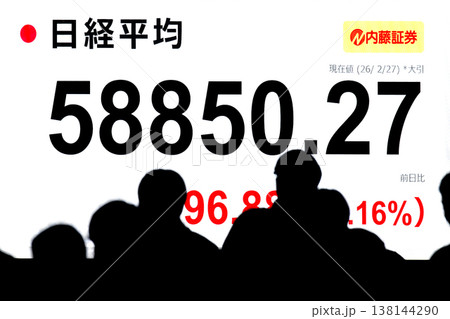 日本の東京都市景観最高値更新5万8850円27銭株価/終値。3日連続で最高値更新＝2月27日 138144290