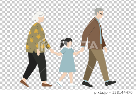 祖父母和孫輩們散步 138144470