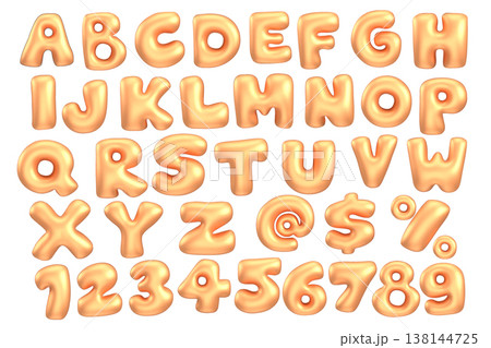 3d style vector of inflated glossy orange metallic alphabet and numbers on white background 3d style vector of inflated glossy orange metallic alphabet and numbers on white background 138144725