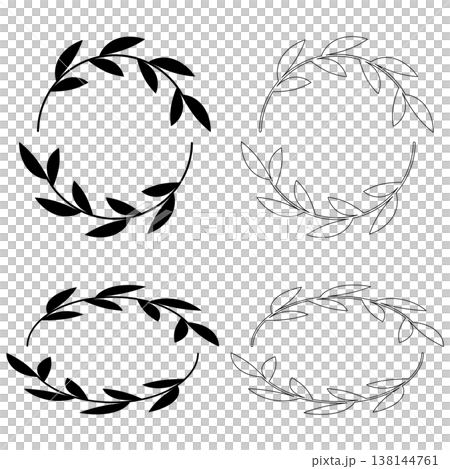 Laurel and olive botanical circular and oval frame set - plant leaf crown - hand-painted style decorative frame Laurel and olive botanical circular and oval frame set - plant leaf crown - hand-painted style decorative frame 138144761