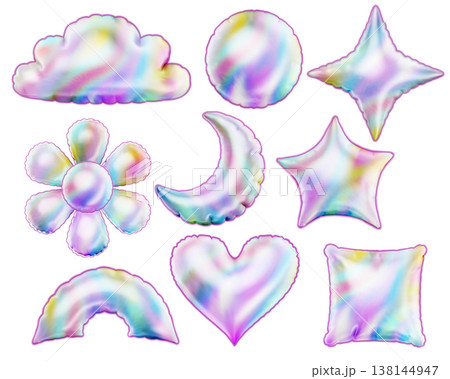 3d style vector of glossy metalic hologram inflated balloon elements for celebration, party, greeting and decoration on white background 3d style vector of glossy metalic hologram inflated balloon elements for celebration, party, greeting and decoration on white background 138144947