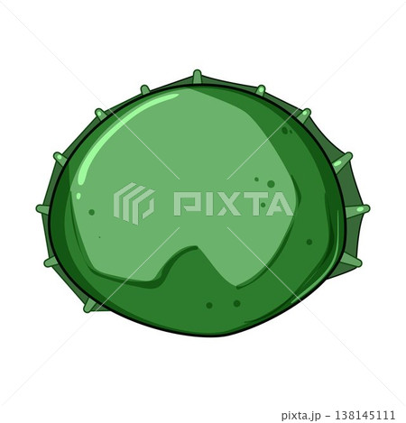 Green bottle cap or chestnut shell cartoon drawing 138145111