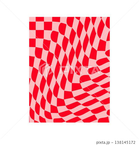 Abstract geometric pattern creating optical illusion with red squares 138145172