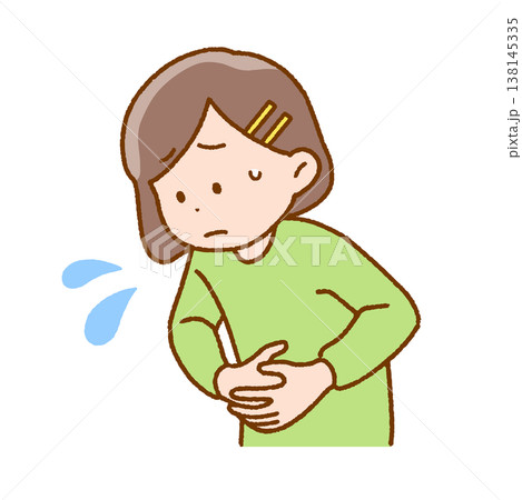 お腹に違和感を感じる少女｜腹痛・不調のサイン 138145335