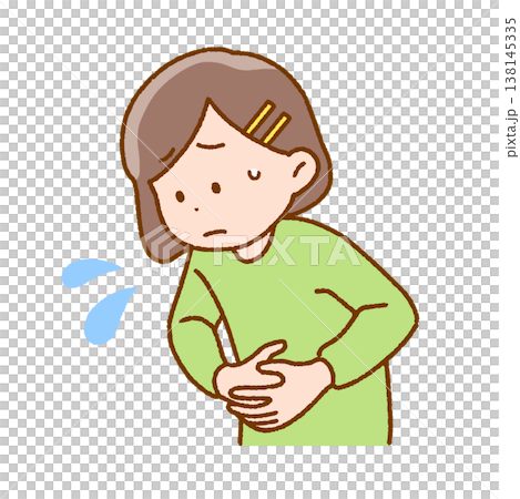 お腹に違和感を感じる少女｜腹痛・不調のサイン 138145335