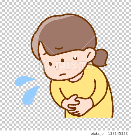A girl experiencing discomfort in her stomach | Abdominal pain, tension, stress 138145338
