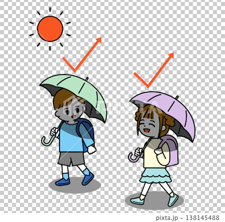日傘をさして登校するこども 日傘をさして登校するこども 138145488