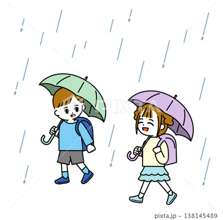 雨傘をさして登校するこども 雨傘をさして登校するこども 138145489