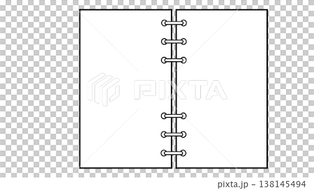 Line drawings on a 6-ring binder or system planner spread, against a white background. Line drawings on a 6-ring binder or system planner spread, against a white background. 138145494