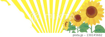 夏の青空とひまわりのバナー背景イラスト　フレーム　コピースペース　デザイン素材 138145682