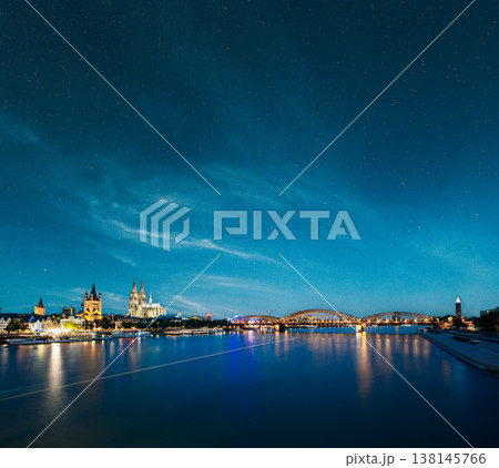 Night View Of Cologne Cathedral And Hohenzollern Bridge, Germany. Europe. 138145766