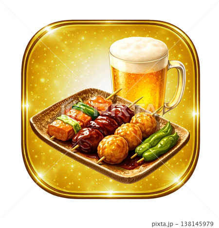 生ビールと焼き鳥(角丸) 生ビールと焼き鳥(角丸) 138145979