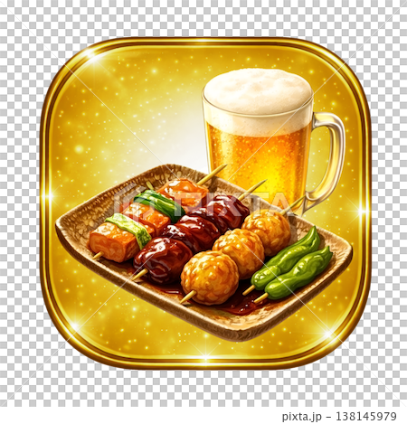 生ビールと焼き鳥(角丸) 生ビールと焼き鳥(角丸) 138145979