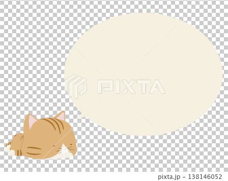 うつ伏せで寝る茶トラ猫。吹き出し付き 138146052