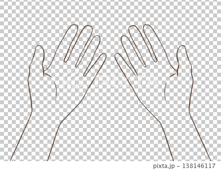 伸出的手掌的線條藝術插圖；這種姿勢傳遞出溫暖和接納的信息。 138146117