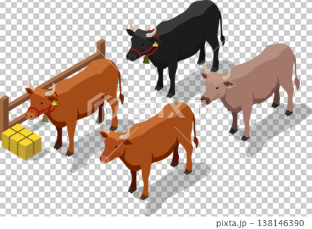 Isometric cow livestock set illustration 138146390