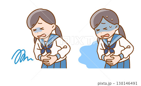 腹痛で青ざめる女子中学生｜体調不良・生理痛・ストレス 138146491