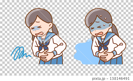 腹痛で青ざめる女子中学生｜体調不良・生理痛・ストレス 138146491