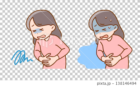 Woman turns pale from stomach ache | Poor health, menstrual cramps, stress 138146494