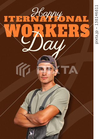 Celebration of International Workers Day on May 1 with a worker standing proud 138146811