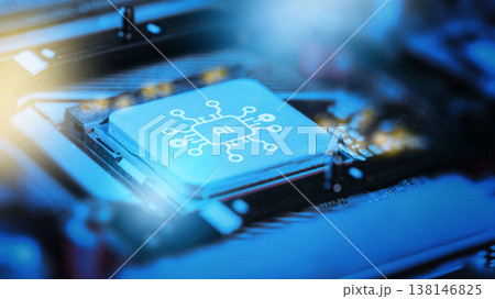 Close view of an AI chip on a motherboard in a technology setting 138146825