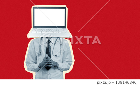Concept showing the idea of artificial intelligence in healthcare settings with a laptop head 138146846