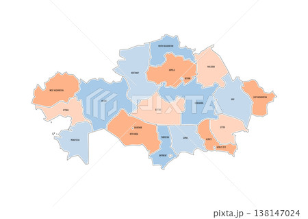 Kazakhstan political map of administrative divisions - regions and cities with region rights and city of republic significance Baikonur. Colorful handdrawn doodle style map with black outline borders Kazakhstan political map of administrative divisions - regions and cities with region rights and city of republic significance Baikonur. Colorful handdrawn doodle style map with black outline borders 138147024