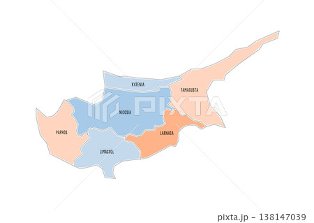 Cyprus political map of administrative divisions - districts. Colorful handdrawn doodle style map with black outline borders and name labels. Cyprus political map of administrative divisions - districts. Colorful handdrawn doodle style map with black outline borders and name labels. 138147039