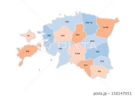 Estonia political map of administrative divisions - counties. Colorful handdrawn doodle style map with black outline borders and name labels. 138147051
