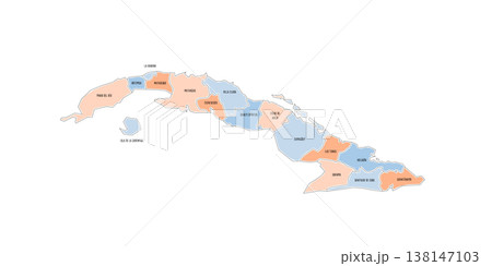 Cuba political map of administrative divisions - provinces. Colorful handdrawn doodle style map with black outline borders and name labels. 138147103