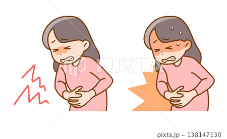 腹痛で顔が赤くなる女性｜体調不良・生理痛・ストレス 138147130