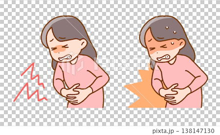 腹痛で顔が赤くなる女性｜体調不良・生理痛・ストレス 138147130