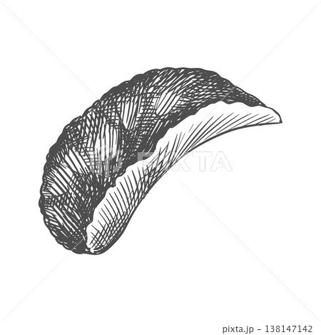 Vector sketch of a cyclamen leaf on a white background. Imitation of a botanical engraving. Linear ink drawing. Raw material for medicines, perfumes, and cosmetics. Vector sketch of a cyclamen leaf on a white background. Imitation of a botanical engraving. Linear ink drawing. Raw material for medicines, perfumes, and cosmetics. 138147142