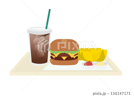 くし切りのフレンチフライとコーヒーとチーズバーガーのセット くし切りのフレンチフライとコーヒーとチーズバーガーのセット 138147171