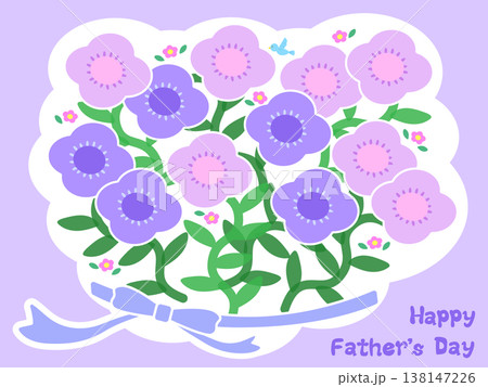 父の日 英語メッセージ 花束イラスト（ラベンダー背景）Happy Father’s Day 手書き文 138147226