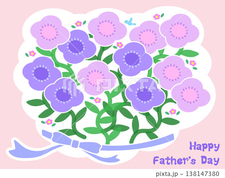 父の日 英語メッセージ 花束イラスト（ピンク背景）Happy Father’s Day 手書き文字 138147380