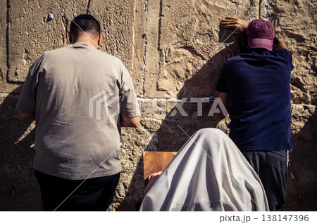 Jewish men in prayer at the Western Wall, Jerusalem Jewish men in prayer at the Western Wall, Jerusalem 138147396