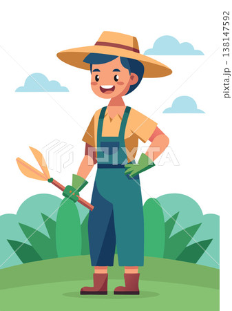 Young farmer holding gardening shears in the field 138147592