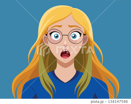 Shocked blond woman wearing glasses showing fear and surprise, Shocked blond woman wearing glasses showing fear and surprise, 138147598